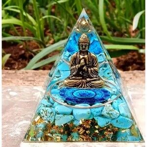 Orgonite Pyramid Small Buddha Sand Gravel Handcrafted Epoxy Resin